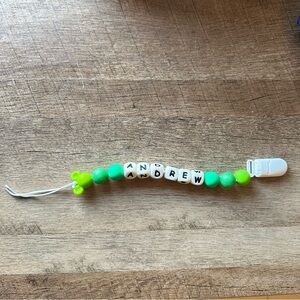Personalized Green Beaded Pacifier Clip “Andrew” with Mickey Bead